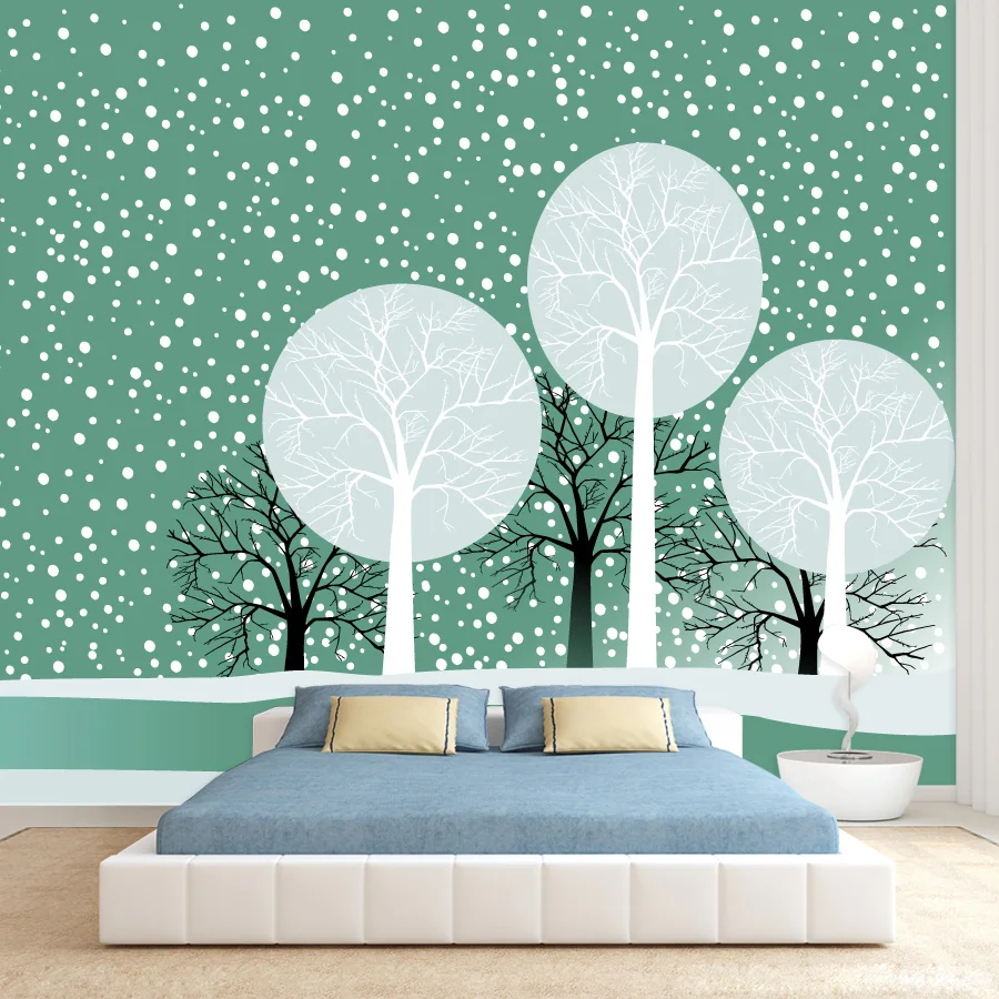 Custom Modern Peel and Stick Wallpaper for Living Room Wall Papers Home Decor Art Walls Renovation Winter Trees Background Mural