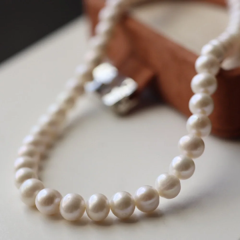 

Beautiful necklace AAAA8-9mm natural Japanese round pearl necklace 925s-16-22in