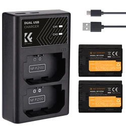 K&F Concept NP-FZ100 2280mAh Rechargeable Battery/Charger NP FZ100 for Sony Camera A9 A7M4 A7R5 A7C ZVE1 A6700 A7III A7 III FX30