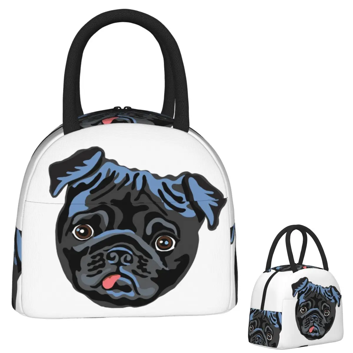 

Black Pug (2) Lunch Bags Insulated Bento Box Waterproof Lunch Tote Leakproof Picnic Bags Cooler Bag for Woman Kids School