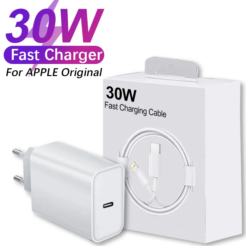 Carregador Rápido Original de 30W para iPhone 17 16 15 11 12 13 14 Pro Max Plus iPad Air, Cabo USB Tipo C para Carregamento Rápido