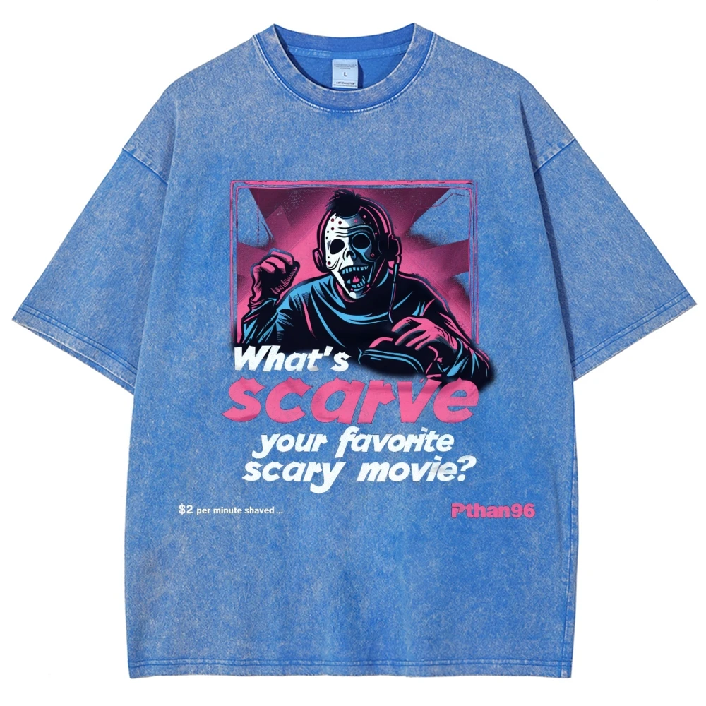 Cinematic what's your scary movie print women's T-shirt Oversized Washed Loose Short Sleeve Student Cotton Unisex Tees Niche Top