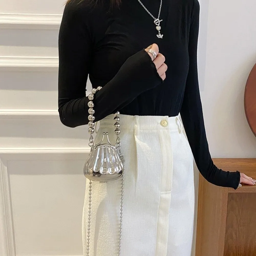 

Korean Style Crossbody Shell Bag Silver Elegant Evening Clutch Handbag Luxury Pearl Chain Mini Banquet Chain Bag Women Girls