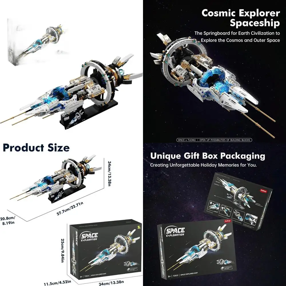 

LED-Illuminated Space Shuttle Building Blocks for Ages 8+: STEM-Inspired Rotating Structure with Display Stand