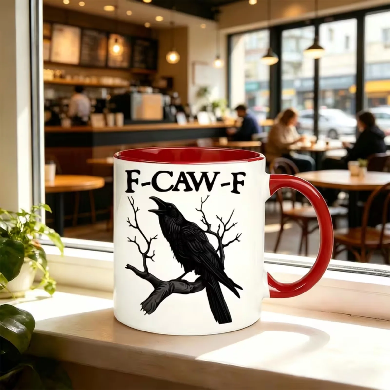 2D Printed Funny Crow F‑CAW‑F Ceramic Coffee Mug, Gothic Raven Bird Novelty Cup, Humorous Daily Drinkware Gift for Bird Lovers