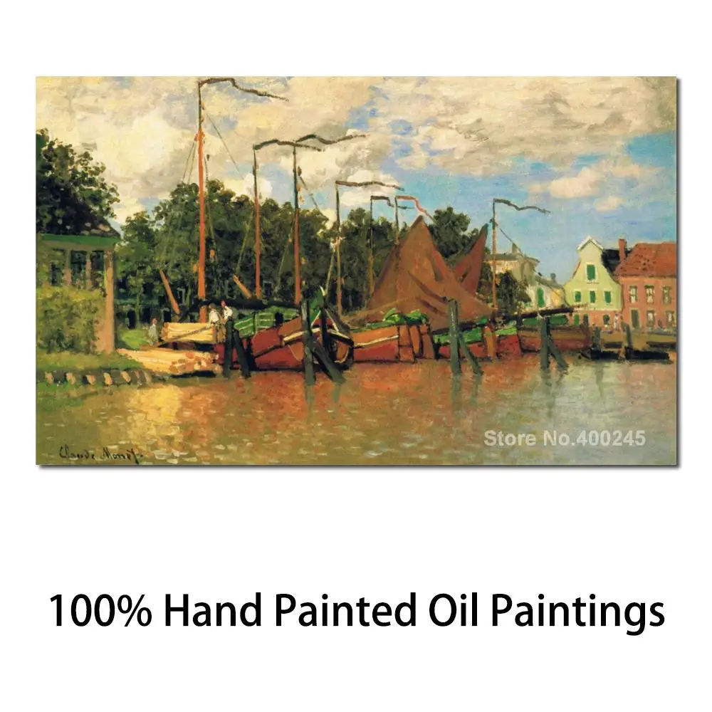 Gift Landscape Painting Canvas Art Boats at Zaandam by Claude Monet Reproducion Artwork High Quality Hand Painted Living Room