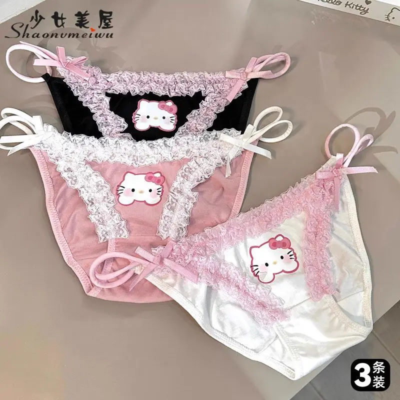 Sanrio Hello Kitty Lace Briefs Cartoon Sexy Woman Lace Panty Y2K Creative Sweet Girl Low Waist Hip Lifting Briefs Birthday Gifts