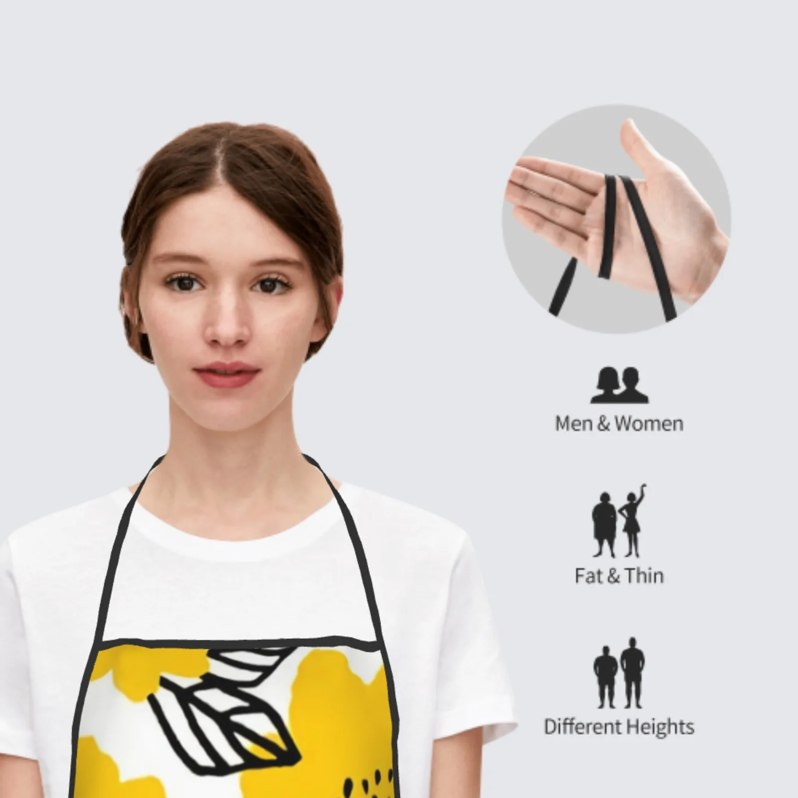 Summer Yellow Flower Polyester locking hem Apron Home Cooking Baking Kitchen White Leaves Apron