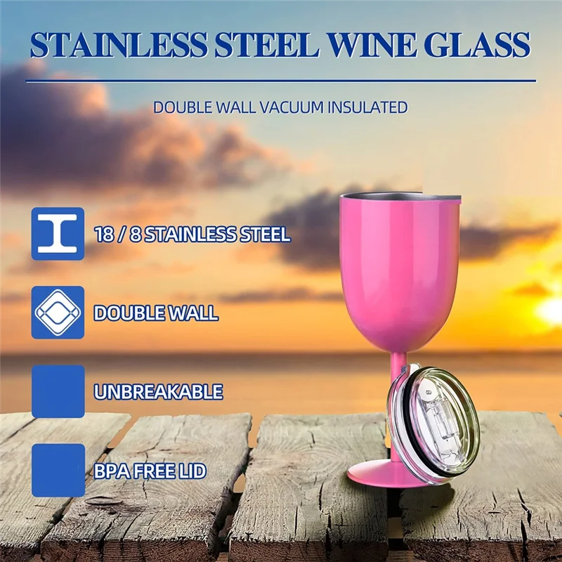 

Practical-Stemmed Stainless Steel Wine Glasses With Lid Double Wall Insulated Wine Tumbler Goblets Wine Glasses(No Straw)