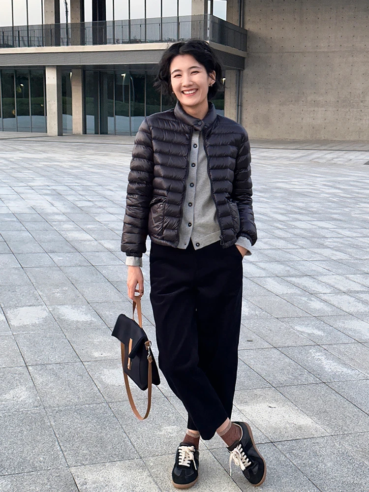 

Женское модное легкое пальто с воротником-стойкой Bla 90, белое пальто на гусином пуху, верхняя одежда, повседневная облегающая длинная све