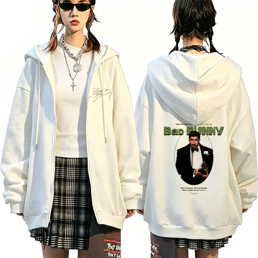 

Rapper Bad Bunny Zipper Hoodie Debi Tirar Mas Fotos DTMF World Tour 2026 Zip Up Jacket Coat Men Women Fashion Hip Hop Hoodies