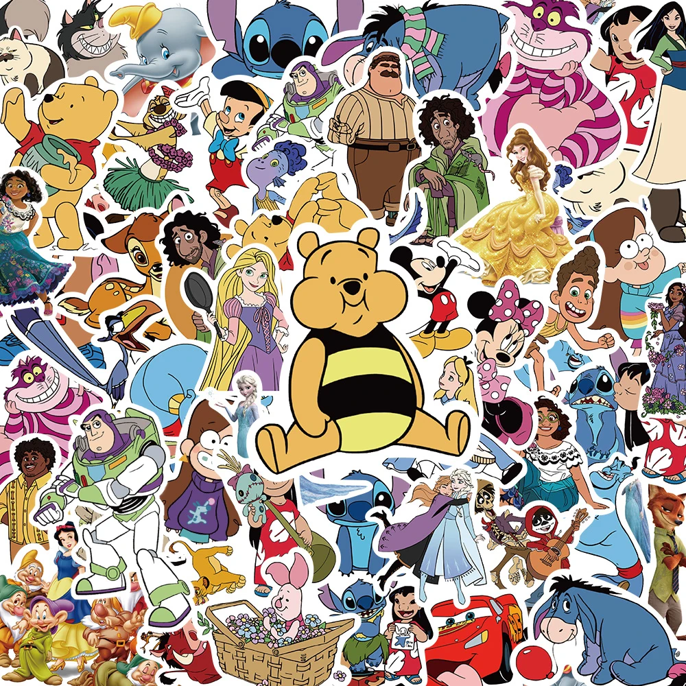 

10/30/50/100pcs Cute Mixed Disney Anime Stickers Cartoon Princess Stitch Mickey Mouse Decals Laptop Phone Luggage Sticker Pack