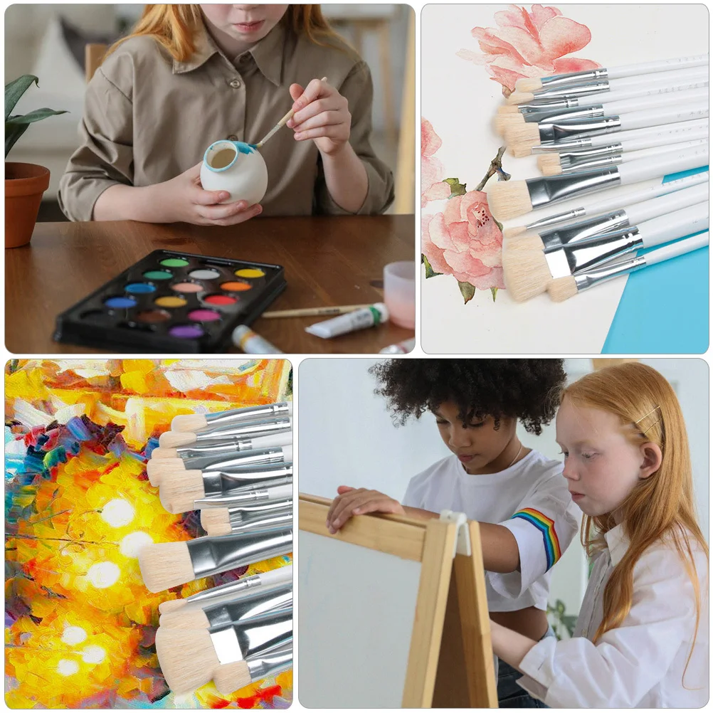 

1Set Wood Hair Brush Set for Kids Painting Watercolor Oil Art Drawing DIY Craft Paintbrush Collection Kids Painting Brush
