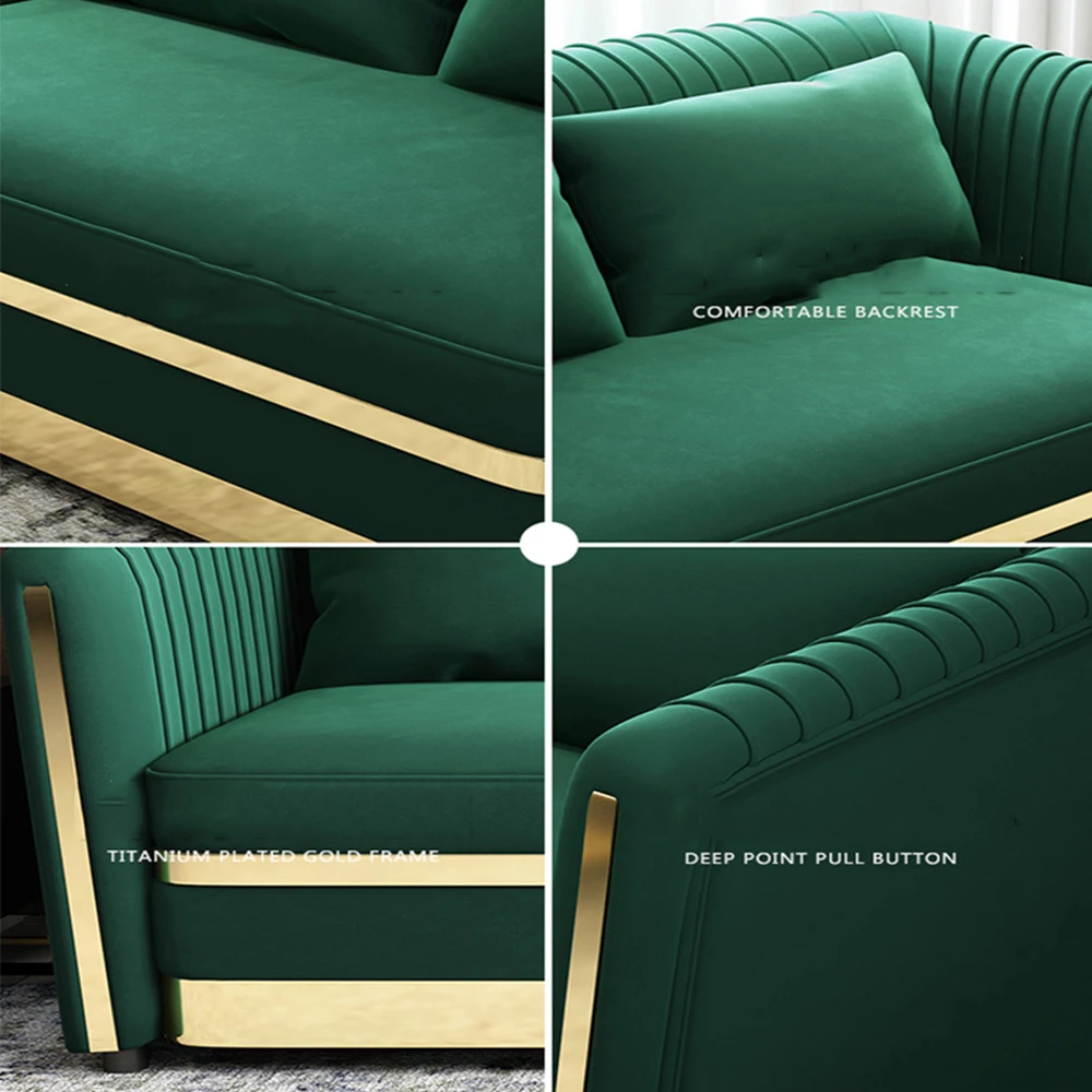 High end modular modern and luxury green velvet sectional sofa living room sofa set