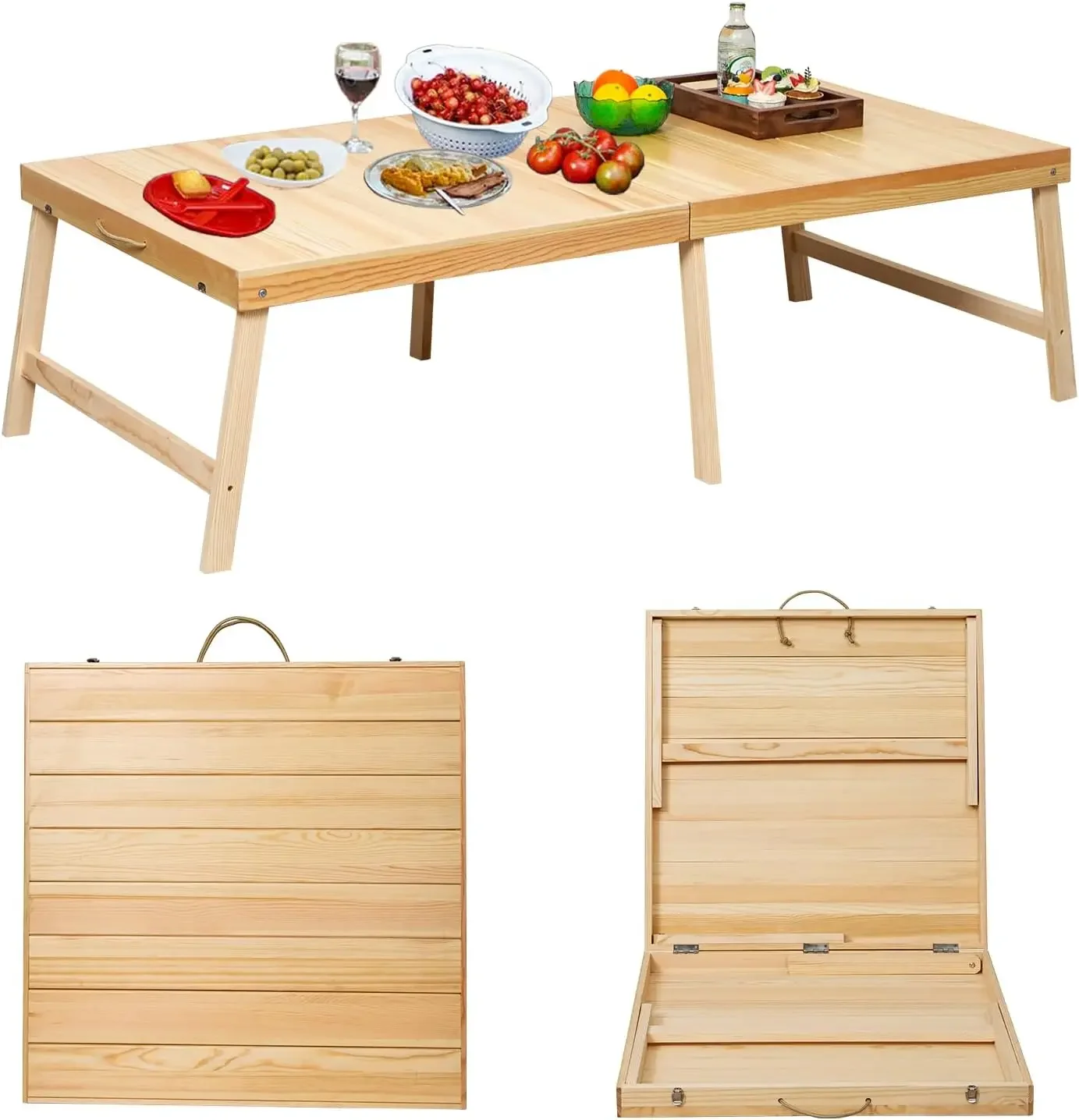 

Foldable Wooden Picnic Table Portable Low Table For Floor Seating Camping Beach Bbq Backyard Indoor Outdoor Seats People