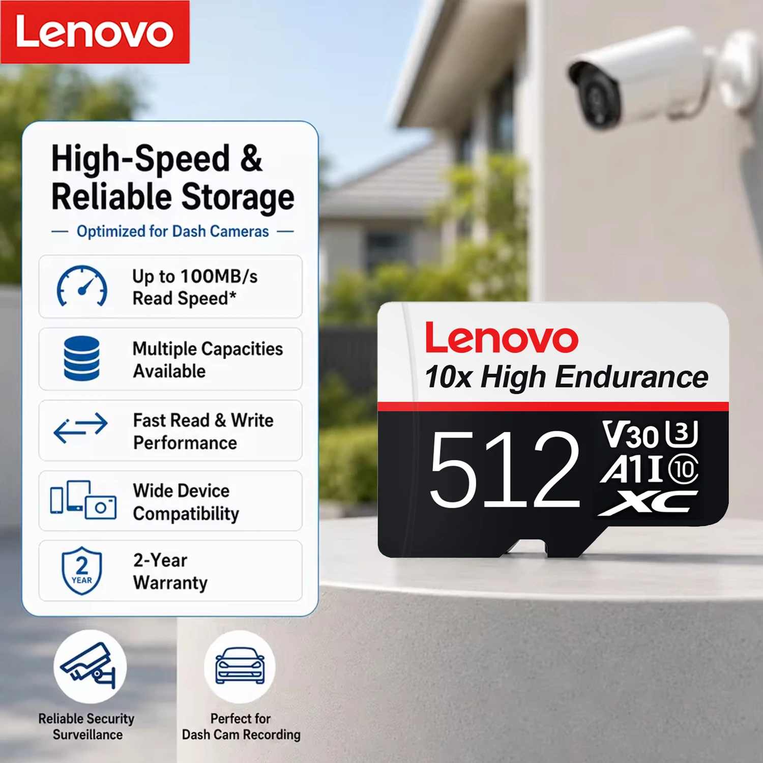 Karta pamięci Lenovo SD, szybka karta TF, karta flash do nagrywania wideo w jakości 4K Full HD, karta Micro SD o pojemności 64 GB, 128 GB, 256 GB, 512 GB, przeznaczona do aparatów fotograficznych