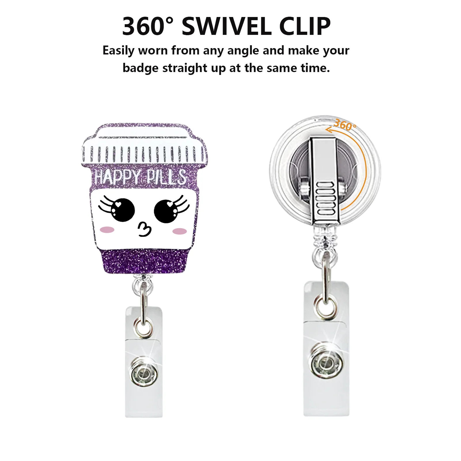 Acrylic Four Color Expression Mug Doctor Nurse Retractable Clip Id Badge Holder Rotating Badge Reel Nurses Day Gift New 2024