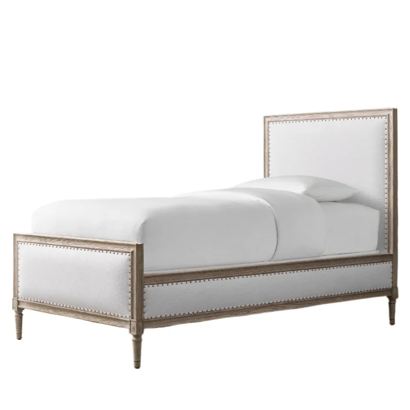 

American rural solid wood retro master bedroom double bed simple French 1.8 meters fabric wedding bed hotel single bed