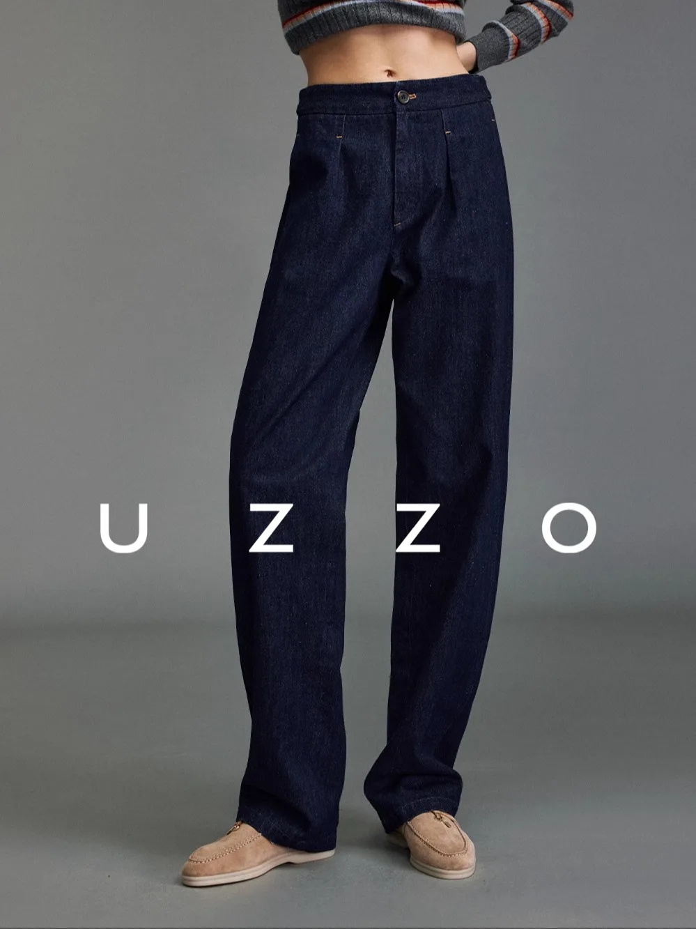 

Джинсы с высокой талией из хлопкового денима UZZOINS INS, любимые блоггерами, с текстурой Celeriac, оригинального коровьего цвета, женские джинсы