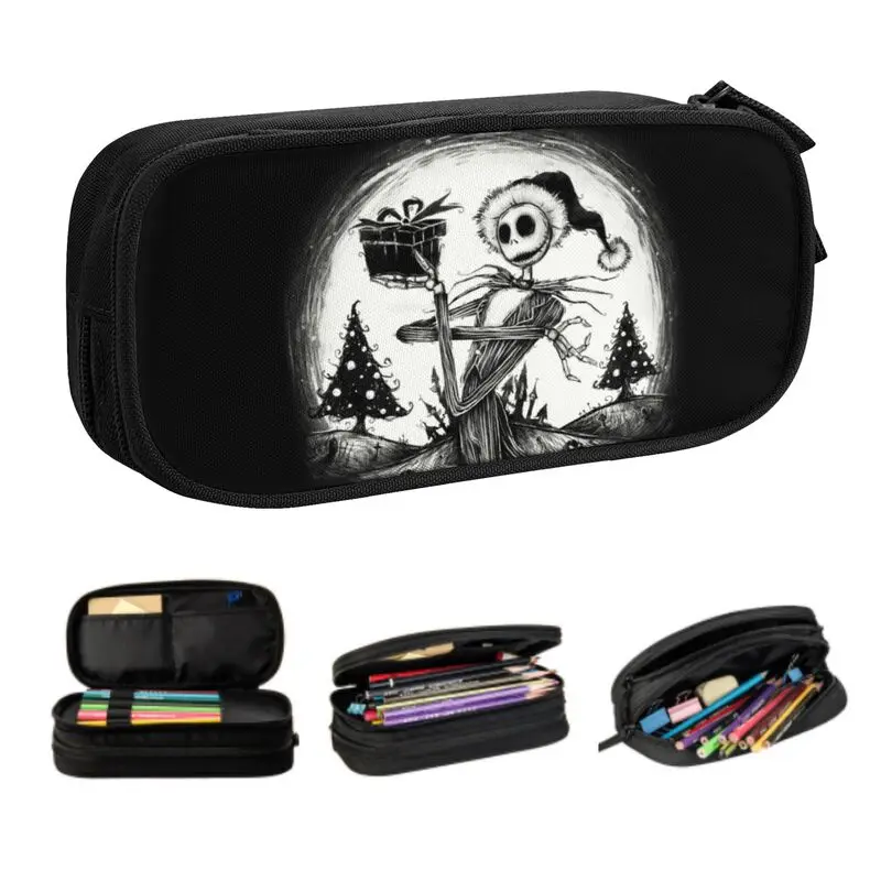 Custom Jack Skellington Korean Pencil Case Large Storage The Nightmare Before Christmas Pencil Pouch Students Stationery