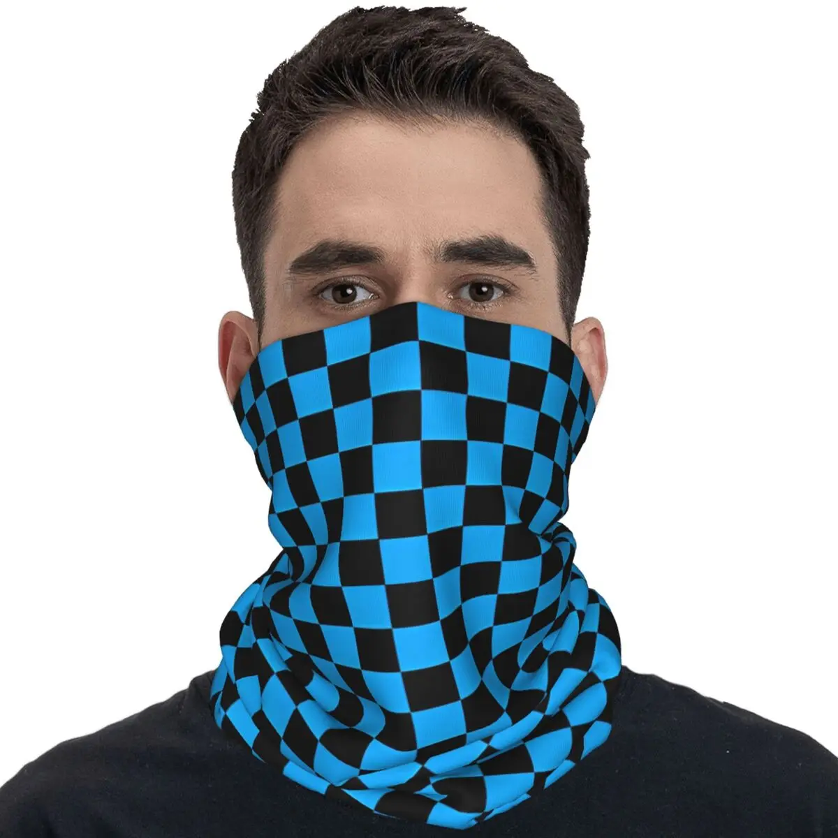 Blue And Black Checkered Bandana Fun Cycling Mask Hunting Fishing Sun Protection Balaclava Pattern Neck Cover Face Cover Mask