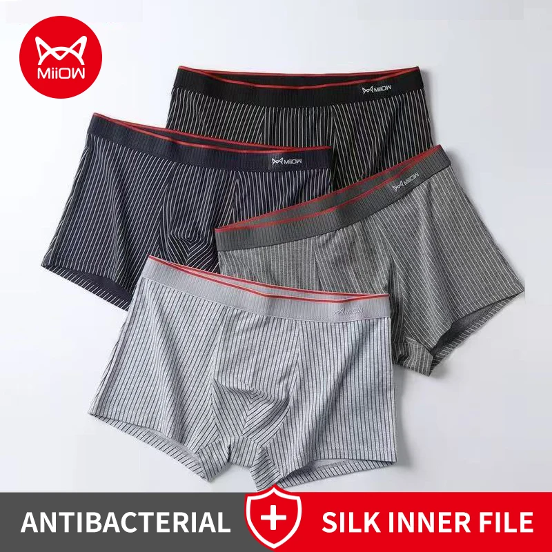 MiiOW 1Pcs Cotton Men's Underwear Boxer 3A Antibacterial Crotch Man Panties Trunks Men Underpants L-5XL Striped Mens Boxershorts