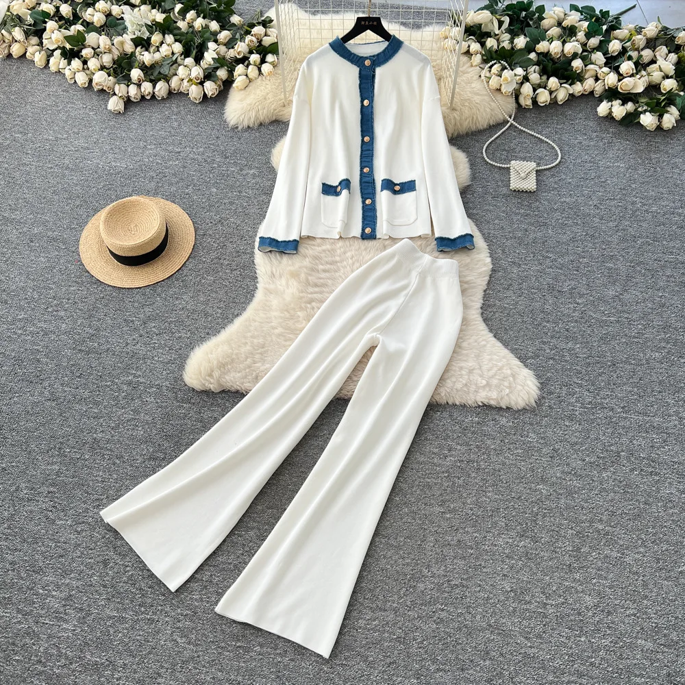 

2026 Women Pant Set Two Piece Sets Matching Sets Spring Tops Wide Leg Long Pants High Waist Y2k Streetwear Work Autumn Winter