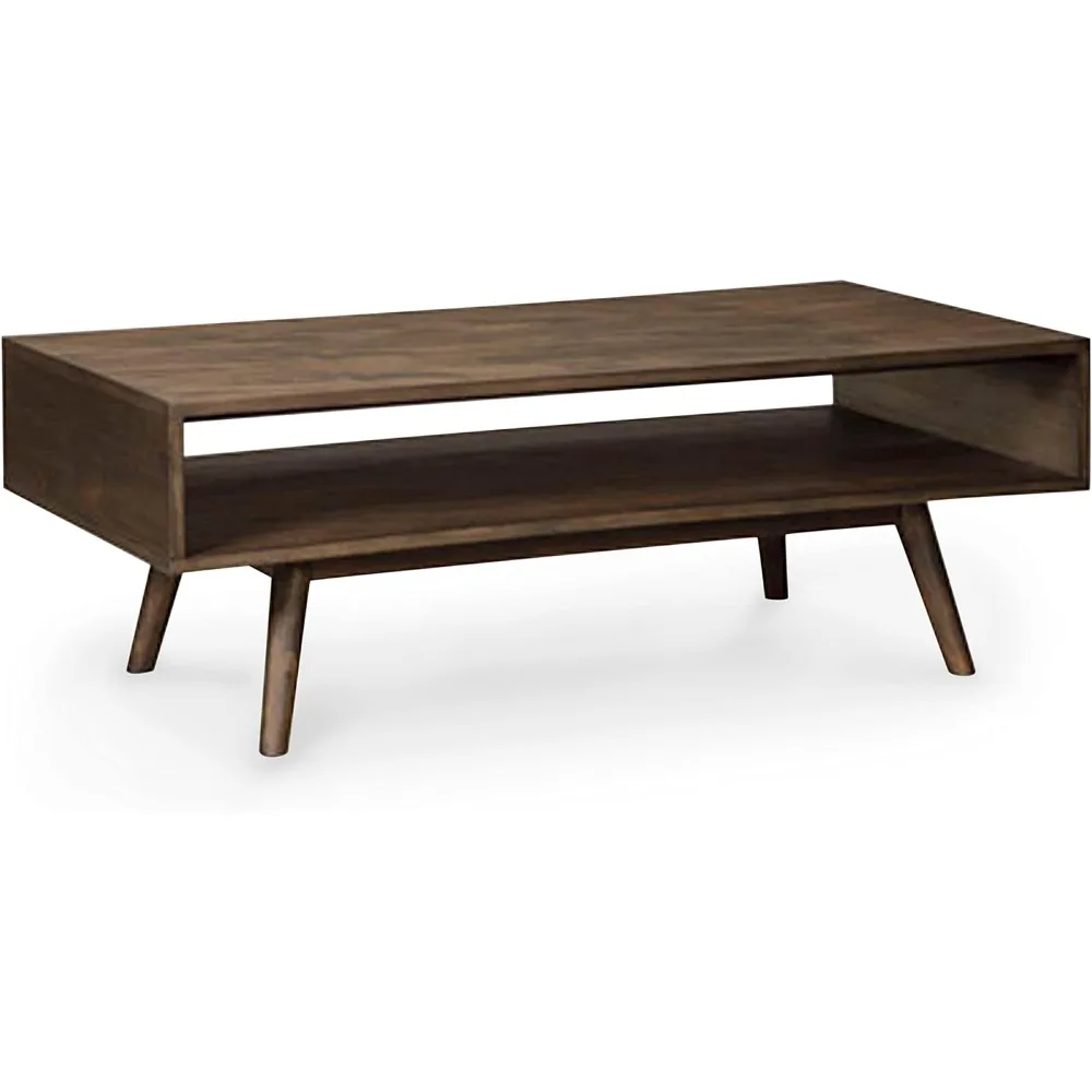 

Dark Brown Lounge Center Table Salon Furniture Kisper Mid-Century Modern Rectangular Coffee Table With Open Storage Shelf Tables