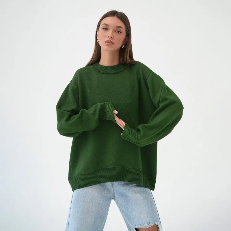 

Fashion Women Sweaters 2023 Autumn Winter Solid Color Round Neck Sweater Commuter Casual Knitted Pullover Jerseys Korean Fashion