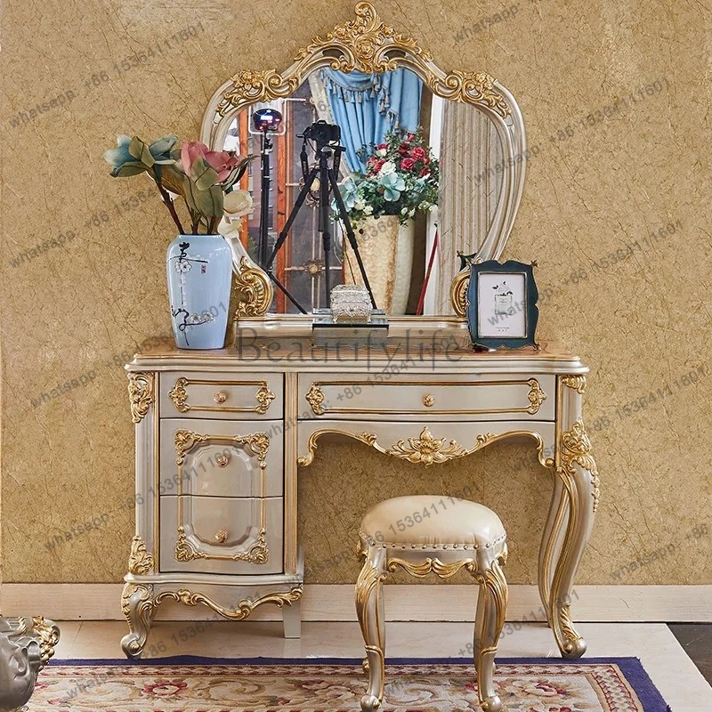 Dressing Table Bedroom Luxury Oak Carved Solid Wood Master Bedroom High-end Princess Makeup Table Dressing Table Set