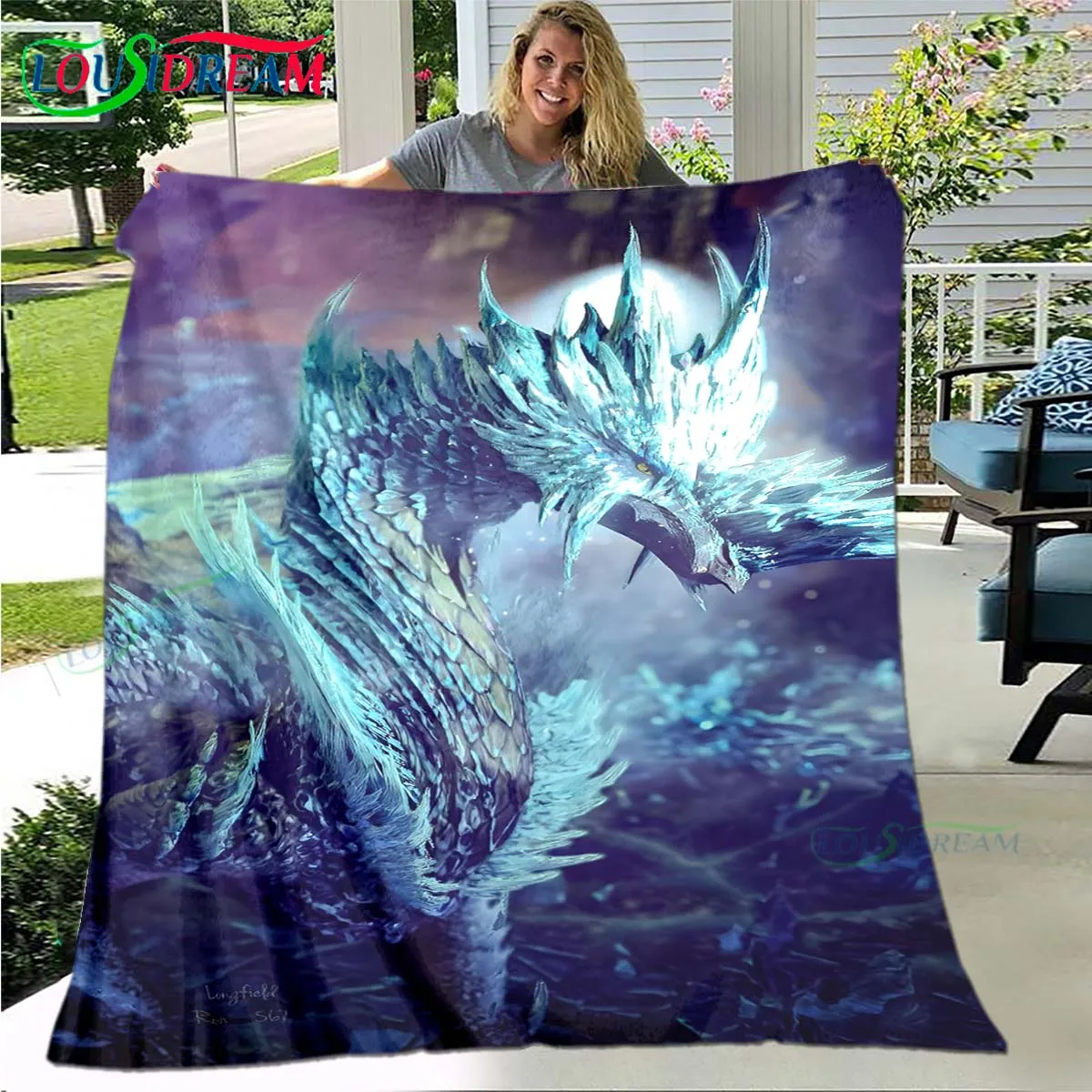 3D Game M-Monster H-Hunter Dragon Soft Blanket  Living Room Bedroom Sofa Bed Blanket  Gift Travel Office Lunch Break Blanket