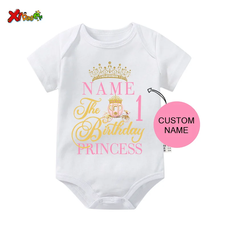 Princesses Family Birthday Shirt Party Carriage Crown for Girl Birthday Party Matching Clothes Outfit Baby Jumpsuit Custom Name