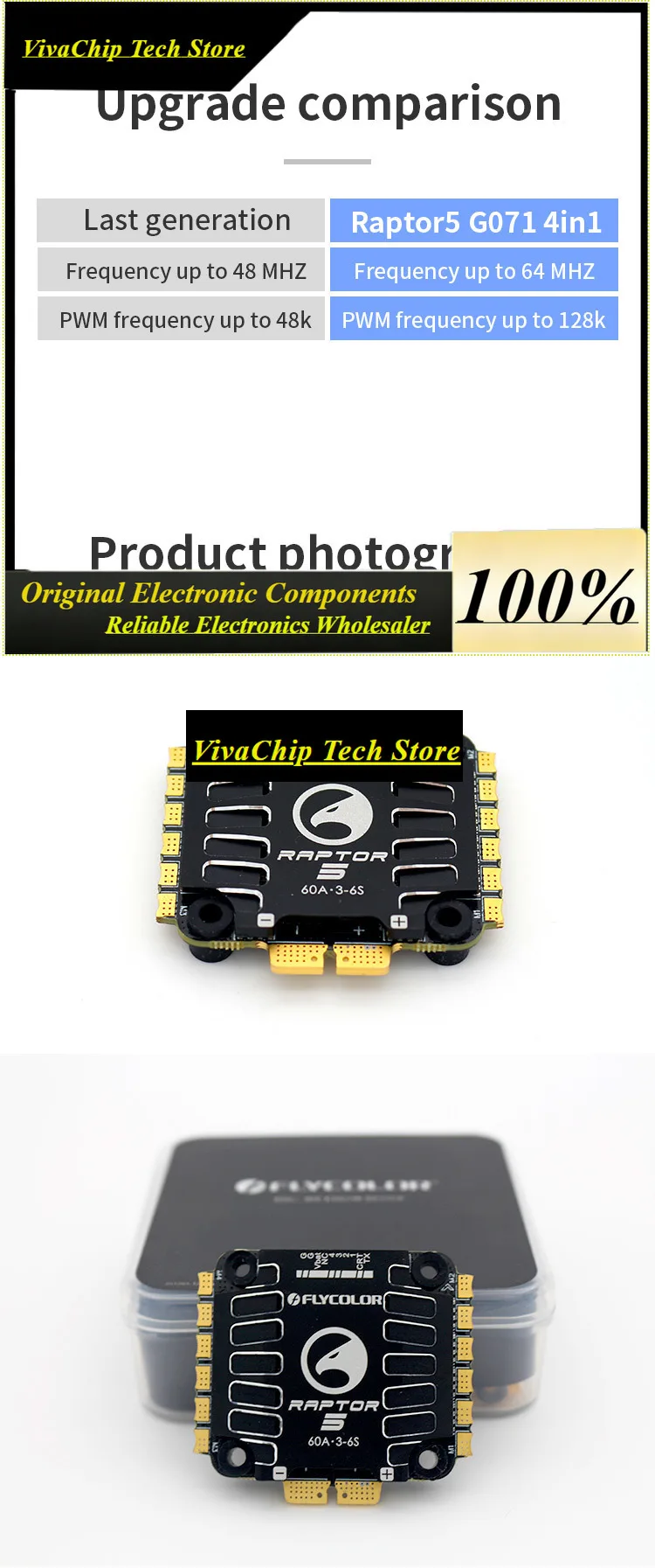 VivaFlycolor X-Cross BL-32 60A /PRO 4in1 ESC Speed Control 3-6S 5V3A High Performance STM32F0 Low ESR MosFET Raptor5 G701 PWM 12
