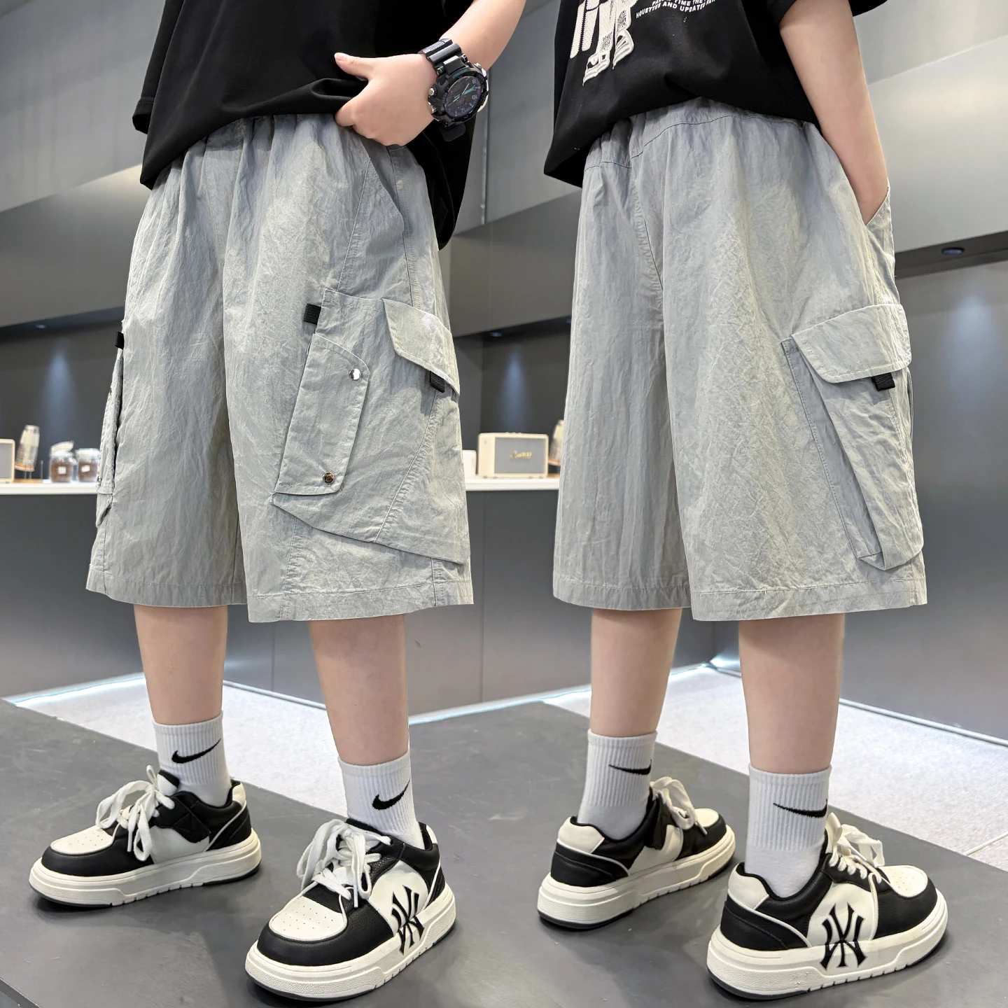 Boys Summer Ice Silk Thin Five-Part Shorts Children's Clothing Lightweight Breathable Boys Work Pants Casual Straight Leg