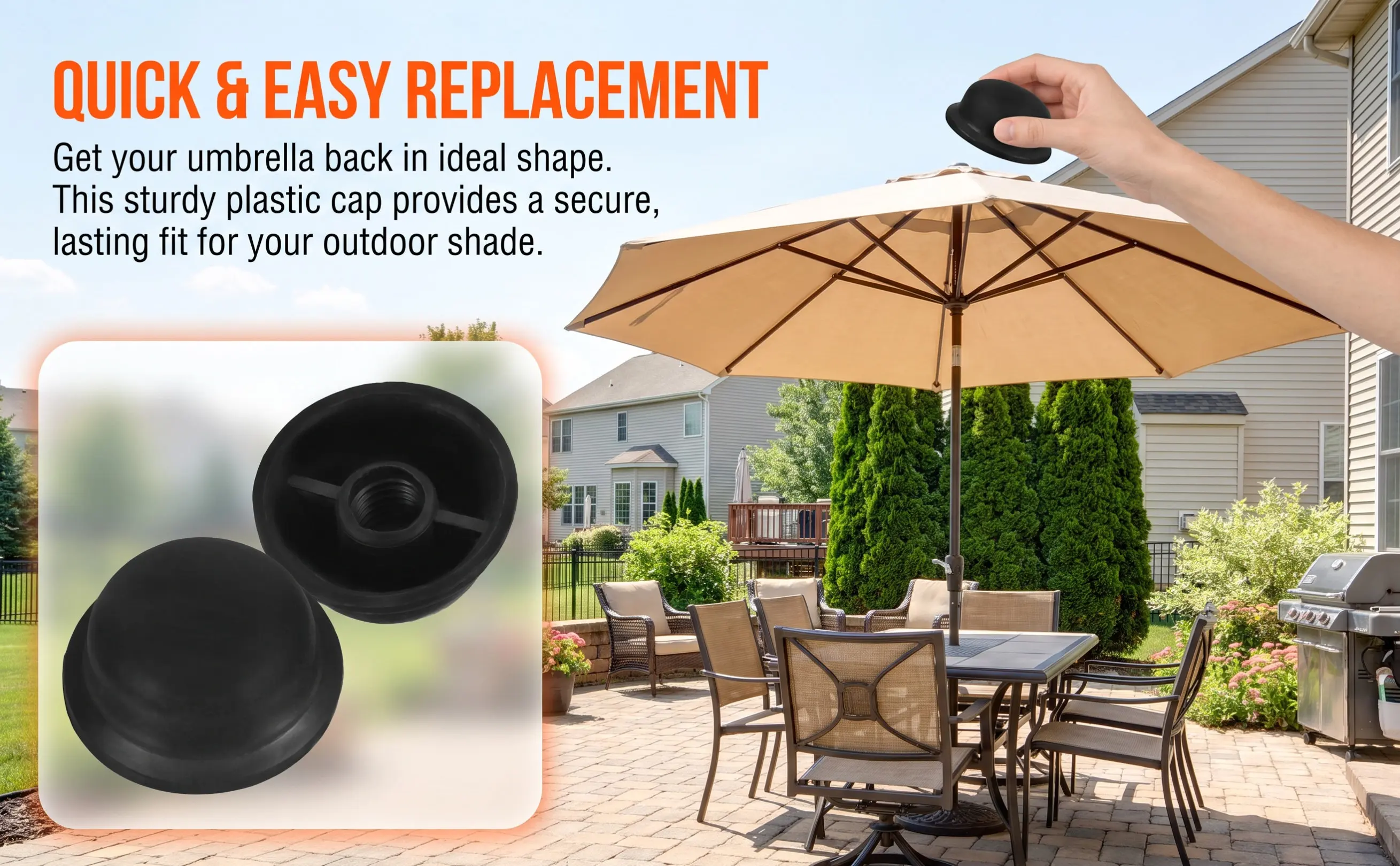 2Pcs Umbrella End Caps Small Lightweight Sun Umbrella Tip Protectors Threaded Design Replacement Repair Accessory