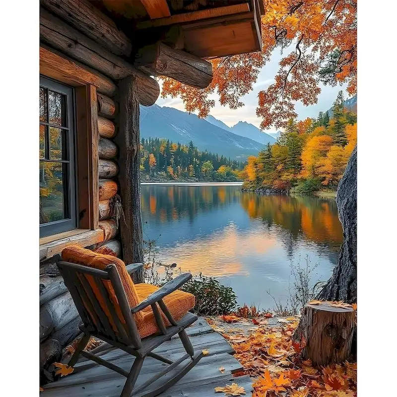 CHENISTORY Interior Painting By Numbers For Adults Autumn Lake View Unique Gift Drawing Kit Easy Paint Home Decor Picture With N