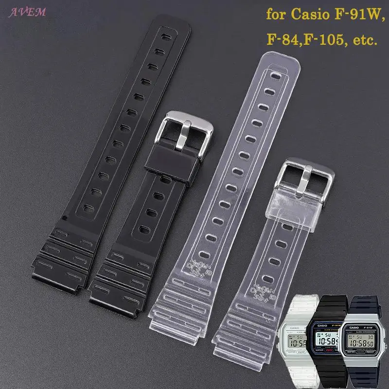 18mm Watch Band Replacement For Casio F91W F84 F105/108 A158/168 AE1200/1300 Watchbands Waterproof Silicone Strap