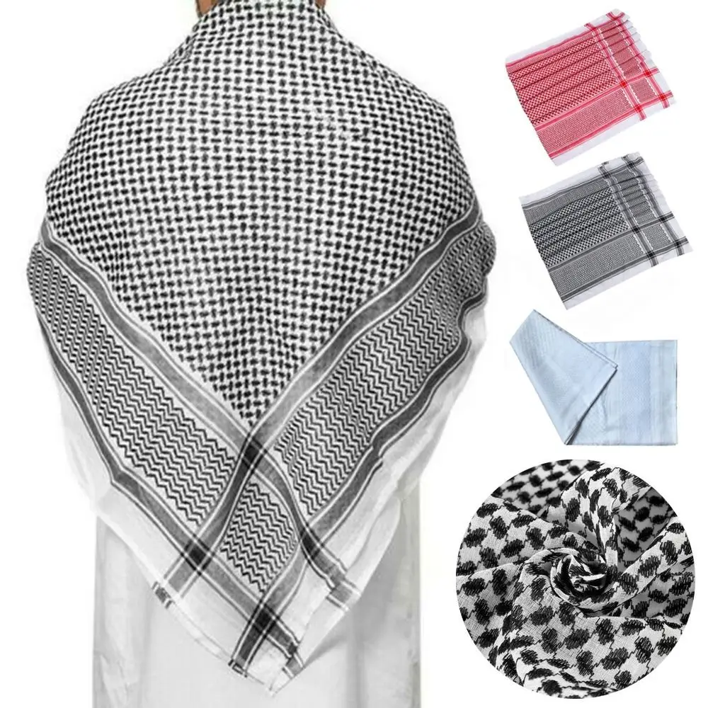 1Pcs Palestine Bandana Muslim Shemagh Scarf Square Neck Wrap Islamic Traditional Costumes Arabic Turban Hijab Ramadan Pray Caps