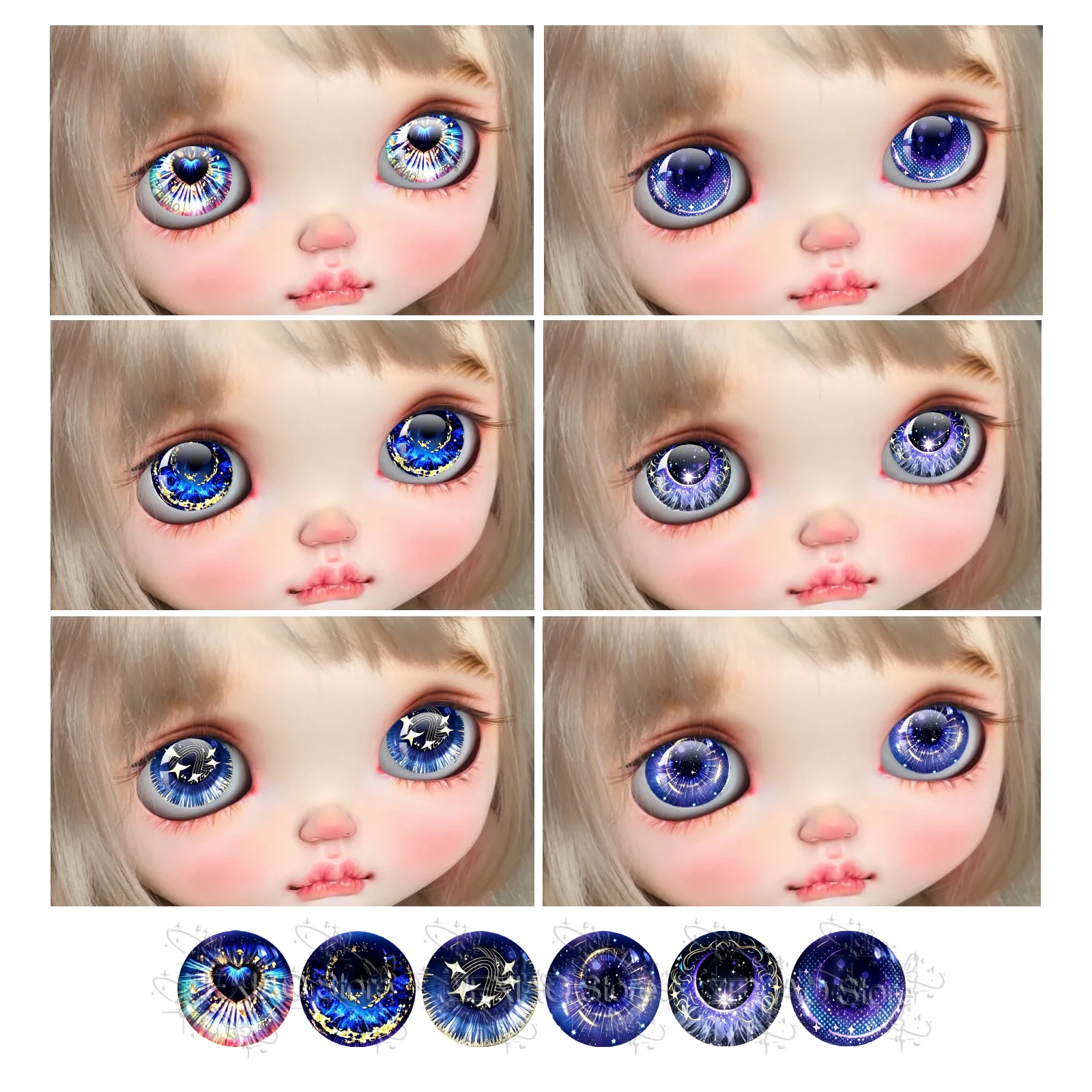 Creative Star Heart Pattern Blythe Doll Pupil Eye Chips 10mm-40mm Glass Cabochon DIY Accessories Eye Chips Wholesale12PCS MS011