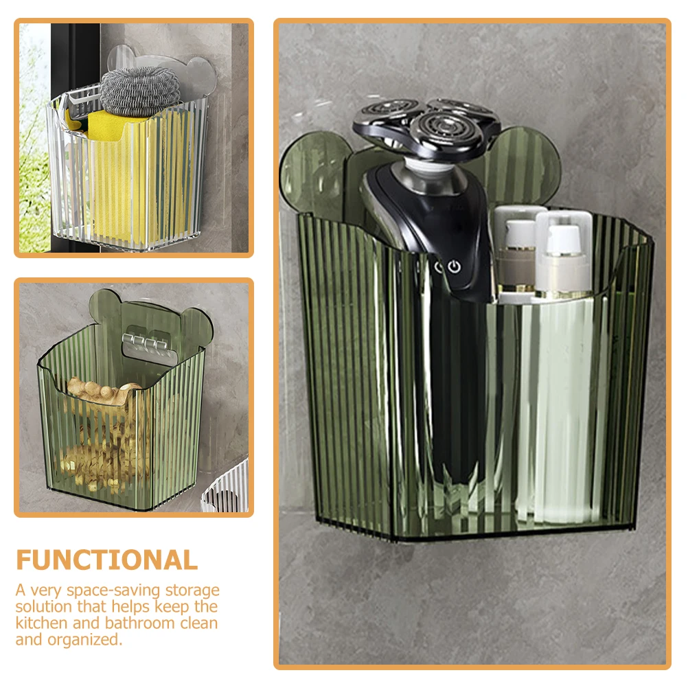 

2Pcs Kitchen Storage Baskets Transparent Adhesive Wall Mount Bathroom ganizer Vegetable Holder Clear Green Garlic Onion