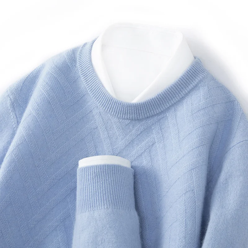 

Men's 100% cashmere pullover high-quality knitted sweater loose round neck Tops thick warm Jumper Pull trendy men's streetwear