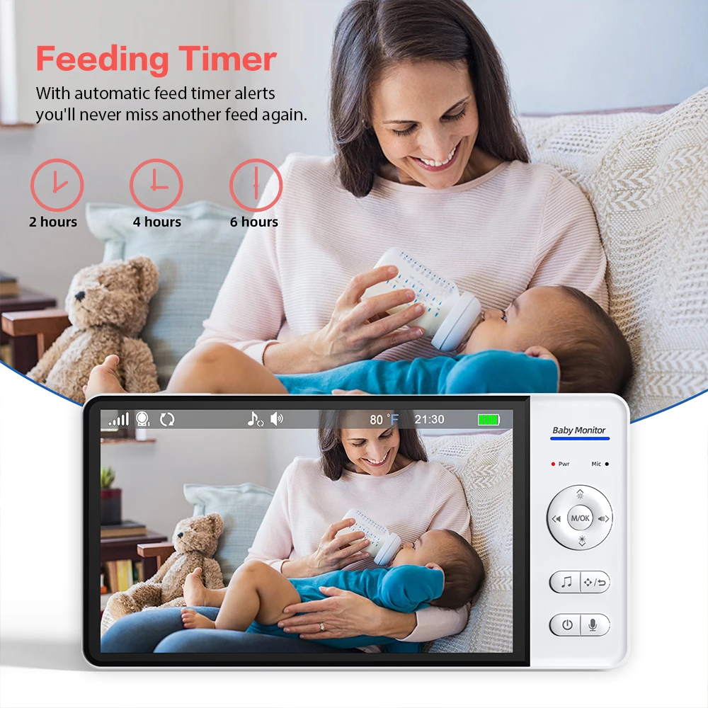 Video Baby Monitor 7'' 1080P HD Großes Display 4X Zoom TF Karte Slot Fütterung Timer 2 weg Audio Sicherheit Kamera Babysitter ABM780