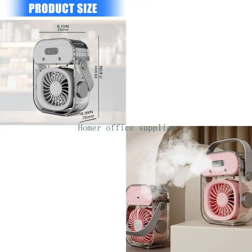 K43B Desktop Mini Fan With Misting Cooling 3 Speeds USB Rechargeable Portable Quiet