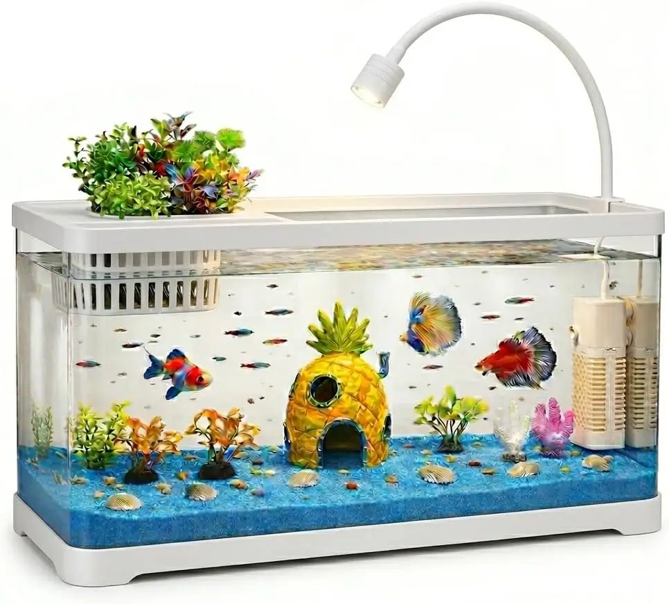 

Набор для начинающих аквариумистов: 5-галлонный аквариум «все в одном» с фильтром и подсветкой, самоочищающийся нано-аквариум для рыбок Бетта и настольного использования