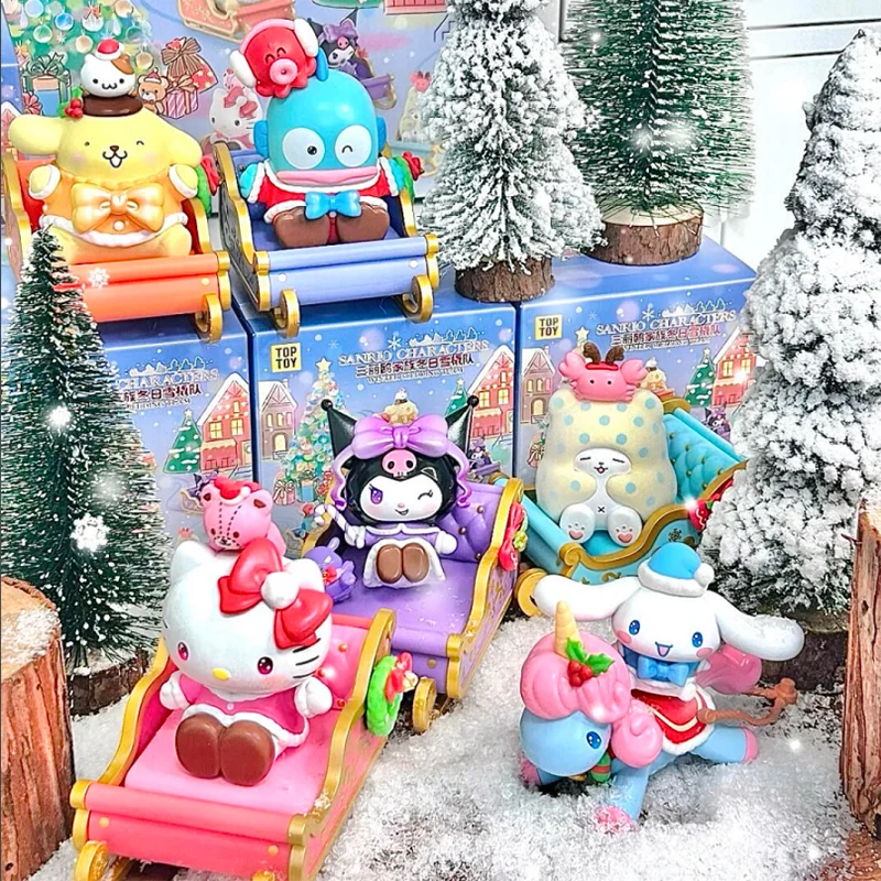 Sanrio Winter Sledding Team Series Christmas Blind Box Toy Kuromi Cinnamoroll Action Figure Desktop Decoration Model Girls Gifts