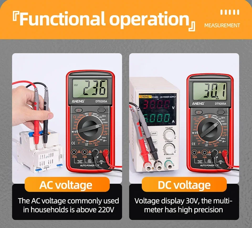 Professionelles Multimeter-Testgerät ANENG 1999 Counts Digital DT9205A-12 AC-Spannungsmessgeräte Hochpräzise Elektriker- und Mechanikerwerkzeuge – Detail 10
