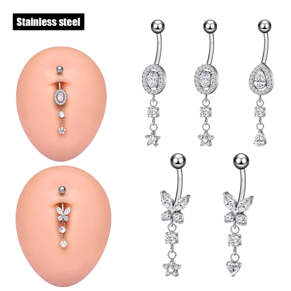 

Stainless Steel PIERC Pendant Curved Navel Barbell Shiny CZ Sexy Belly Dance Earrings Bellybutton Helix Body Piercing Jewelry