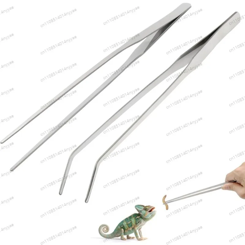 Stainless Steel Reptile Feeding Tongs Straight and Curved Tweezers for Aquarium Terrarium Bearded Dragon Snake Tank Planted