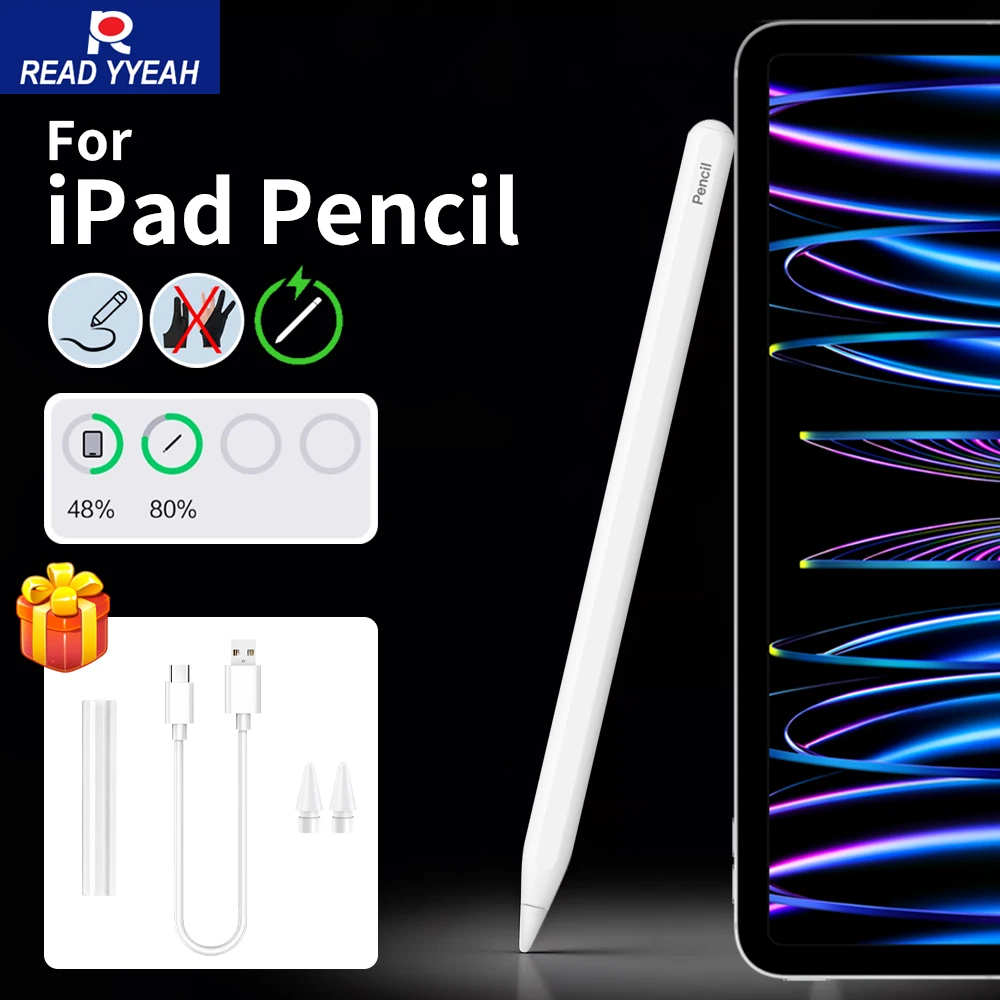

НОВЫЙ стилус для Apple Pencil 2 для iPad A16 13 M2 M3 Pro 12.9 Air 4 5 Mini 6 7 с магнитной беспроводной зарядкой, поддержкой наклона и функцией предотвращения случайных касаний ладонью
