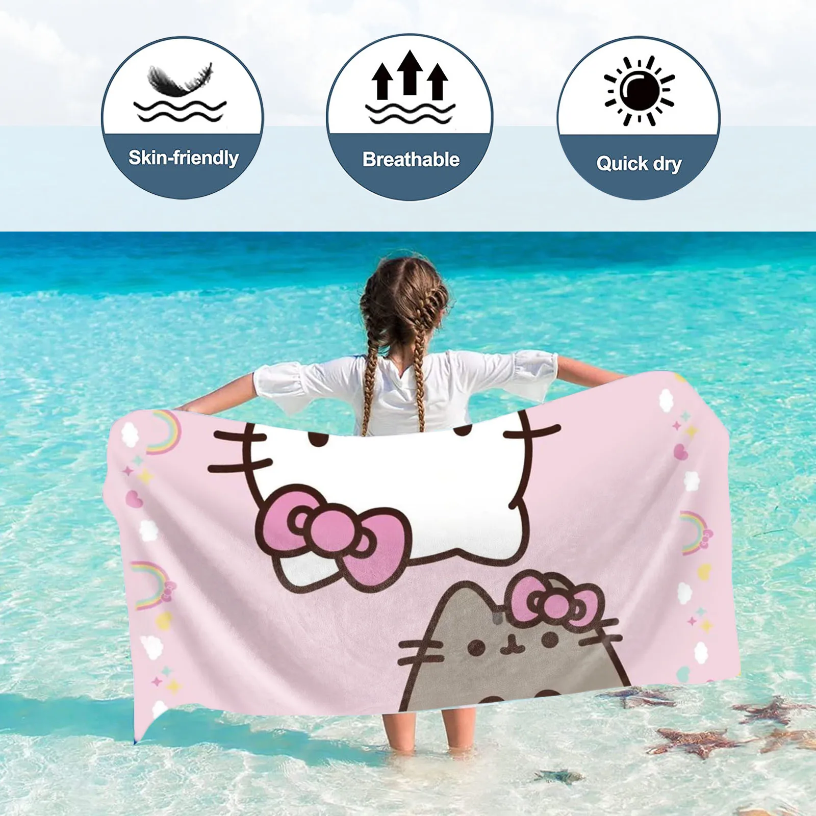 

Hello kitty Cartoon Beach Towels Sanrio Quick Dry Microfiber Cute Children Soft Skin-Friendly Sunbathing Mat